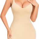 Womens Shapewear Full Slip Tummy Control V Neck Cami Under Dress Seamless Body Shaper Spaghetti Straps Under Dresses, Large, Gold