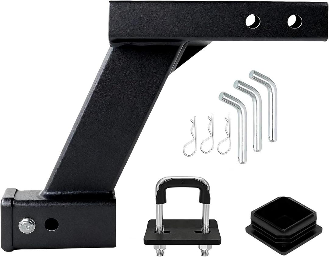 10000lbs 10-Inch Hitch Receiver Extension Riser, 2 Inch Receiver with 9" or 11" Adjustable Length & 10" Drop, Includes 3-Pack Hitch Pins, Universal Trailer Cap and Stabilizer - Trailer Hitch Adapter