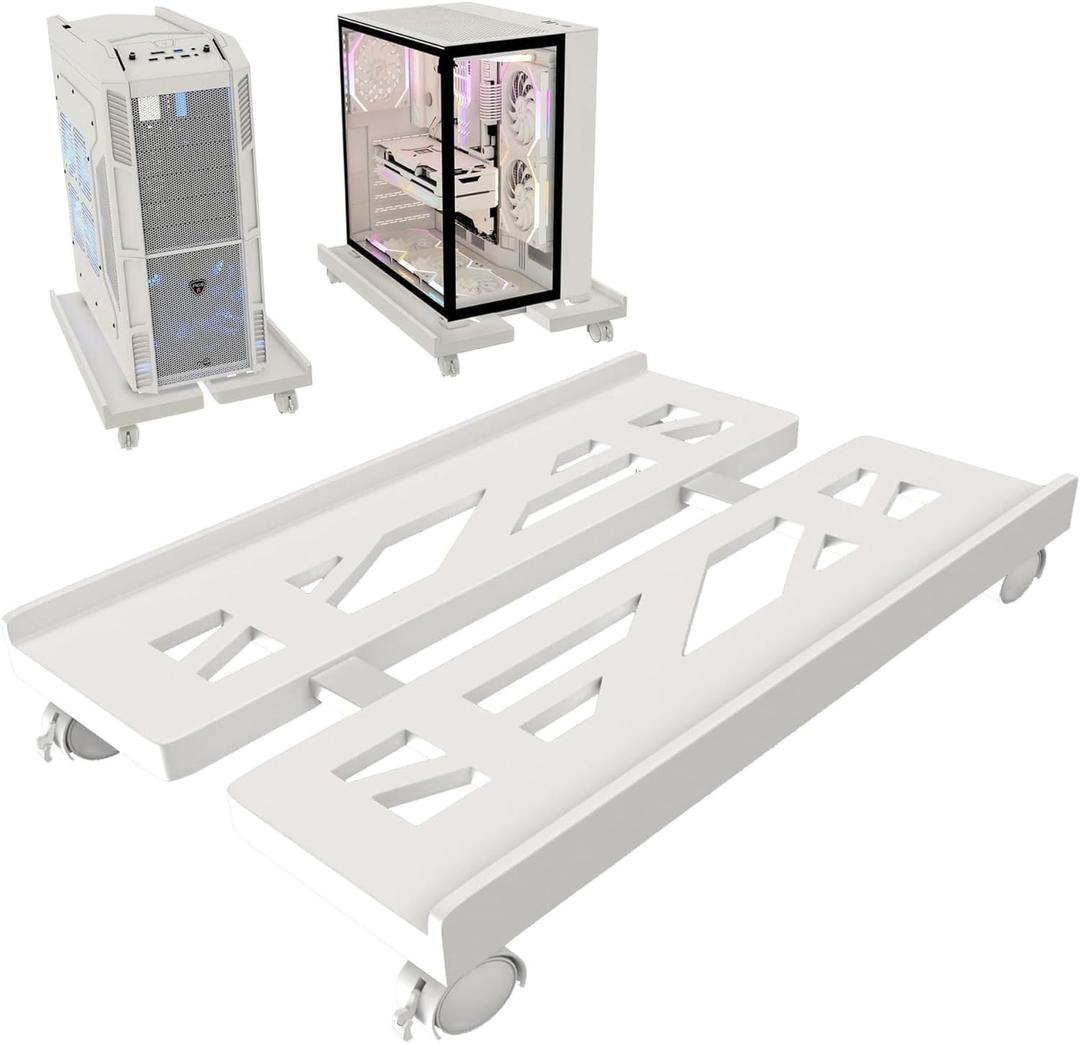 Computer Tower Stand, Adjustable Mobile CPU Stand with 4 Rolling Caster Wheels, PC Tower Stand Fits Most PC Under Desk-White