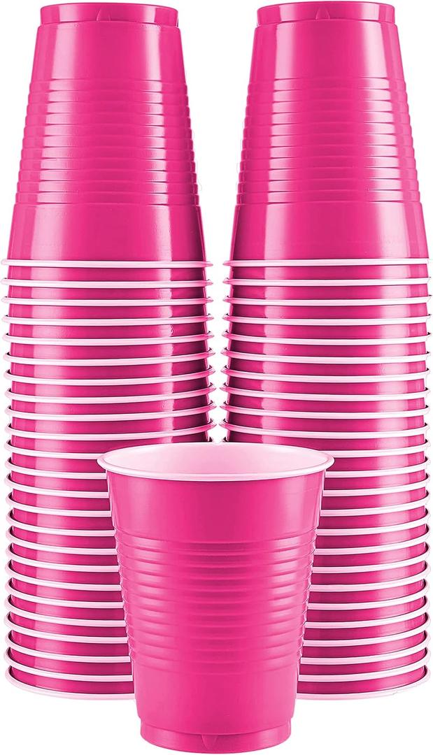 Disposable Cups, Bright Pink 18-Ounce Plastic Party Cups, Strong and Sturdy for Wedding, Christmas, Halloween, 50 Pack