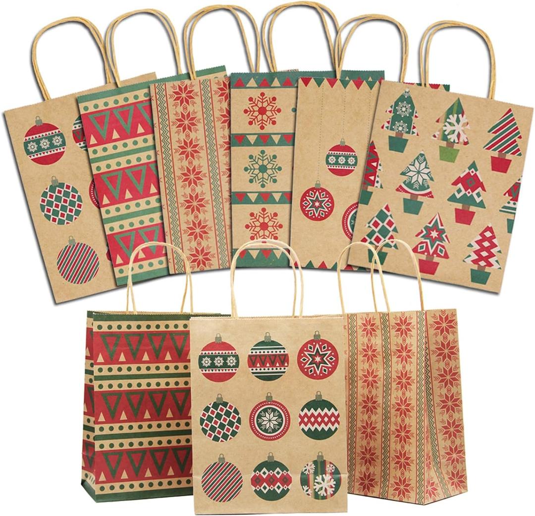 Lulu Home Christmas Gift Bags, 24 Pieces Medium Christmas Kraft Paper Bags with Handle
