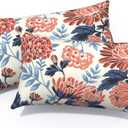 Outdoor Lumbar Pillows 12x20 Inch, Water Repellent Cushion Pillows, Outdoor Pillows with Inserts for Home Garden Pack of 2, Red Chrysanthemum
