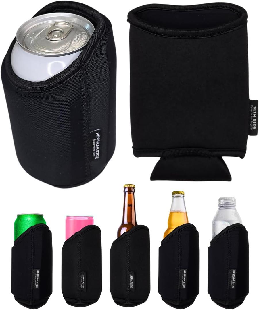 TahoeBay Universal Blank Can Coolers (8-Pack) Neoprene 4 in 1 Insulated Sleeves Fits 12 oz Beer Cans and Bottles, Slim, 16oz Drinks, Water, Blanks for Sublimation, Vinyl, DTF (Black/Black)