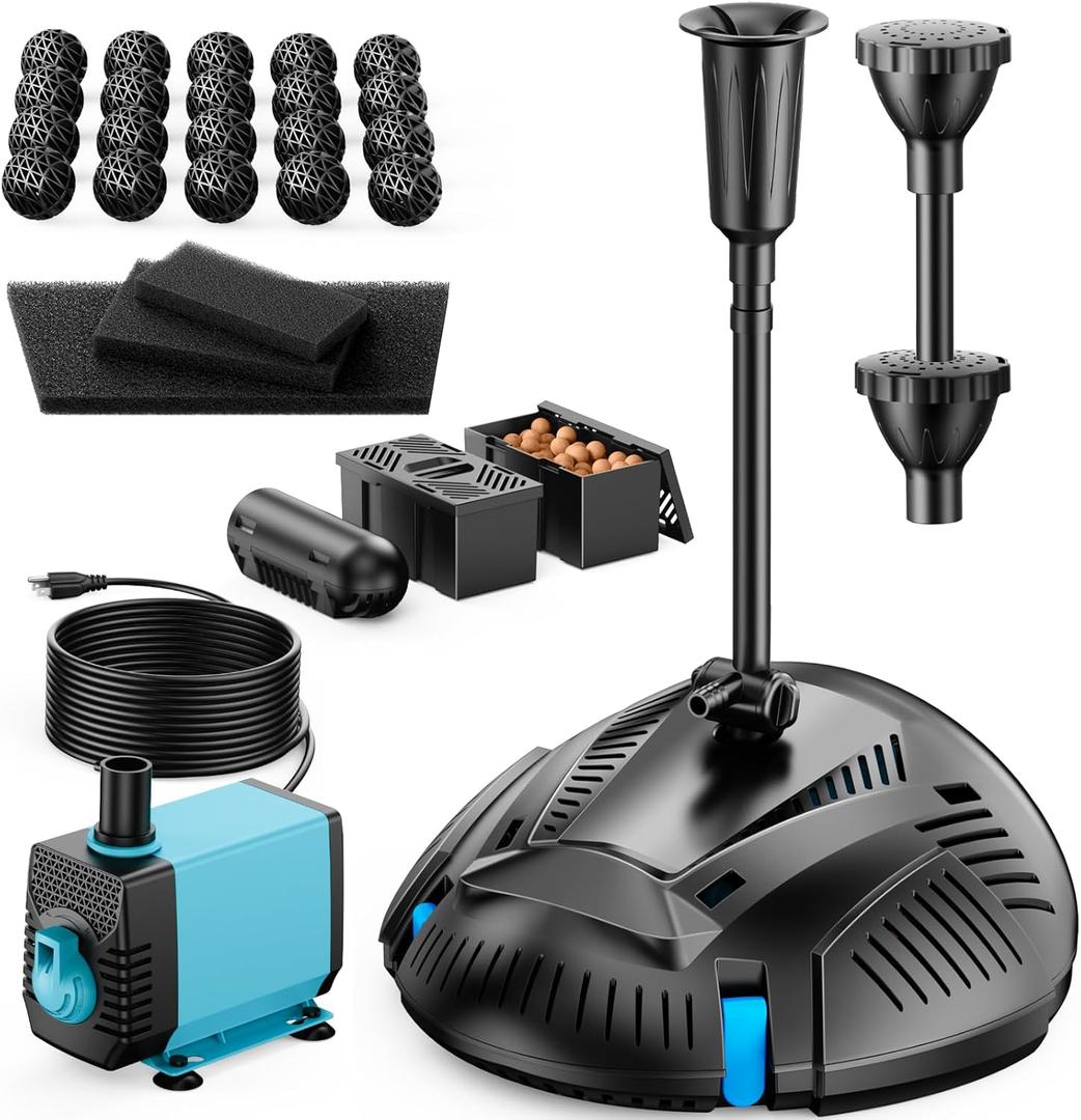 Antfraer Pond Filter with Water Pump Kits, Pond Filter Built-in UV Clarifier with 660GPH Fountain Pump, Filter Box for Outdoor Ponds, Fish Tank Garden Clean & Clear (Corded Electric)