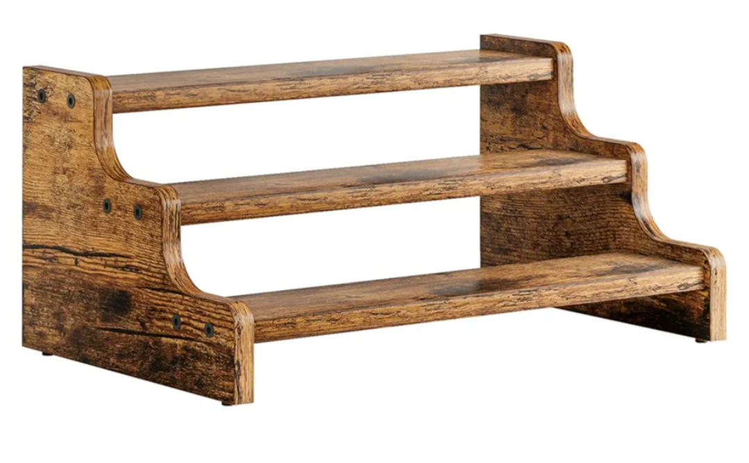 KLM 3-Tier Spice Rack, 13.8 Inch Wood Step Shelf Countertop Spice Storage Holder, Kitchen Pantry Cabinet Organizer Cupboard for Spice Bottles, Jars, Seasonings, Baking Supplies,Bathroom Organizer