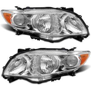 for 2009 2010 Toyota Corolla Headlight Assembly compatible with 09 10 Corolla Base/CE/LE/XLE Models North America Built Vehicle Clear Lens Chrome Housing Amber Reflector Replacement Pair (OE Type)