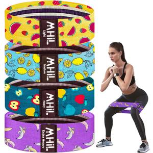 Fabric Resistance Bands for Women & Men  4 Durable Exercise Bands for Working Out, Non-Slip & Non-Pinching Workout Bands  Multiple Resistance Levels Booty Bands for Legs Butt Glutes Hips Abs & More. (Fruits)