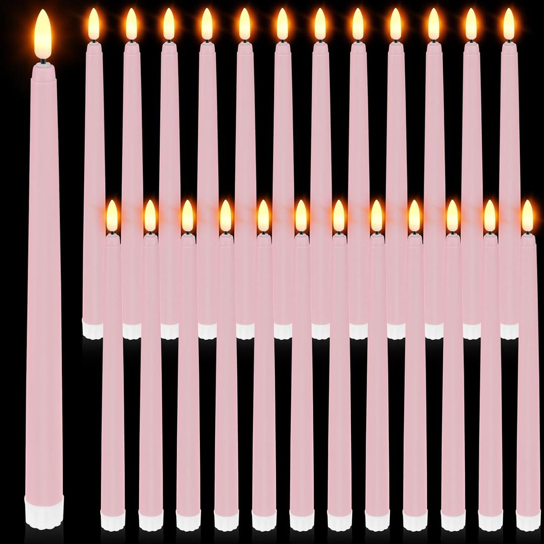 Macarrie 24 Pack Flameless Taper LED Candles - 11 Inch Long, Flickering, Battery Operated, Fake Candles for Wedding, Christmas (Pink)