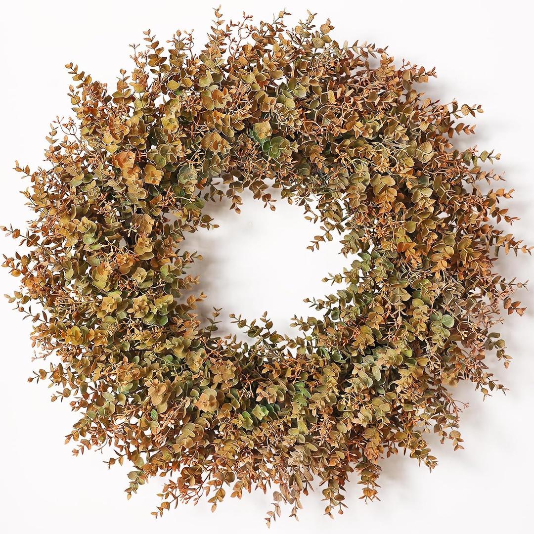 32"Artificial Eucalyptus Wreath with Seed for Front Door Decor(Fall Orange)