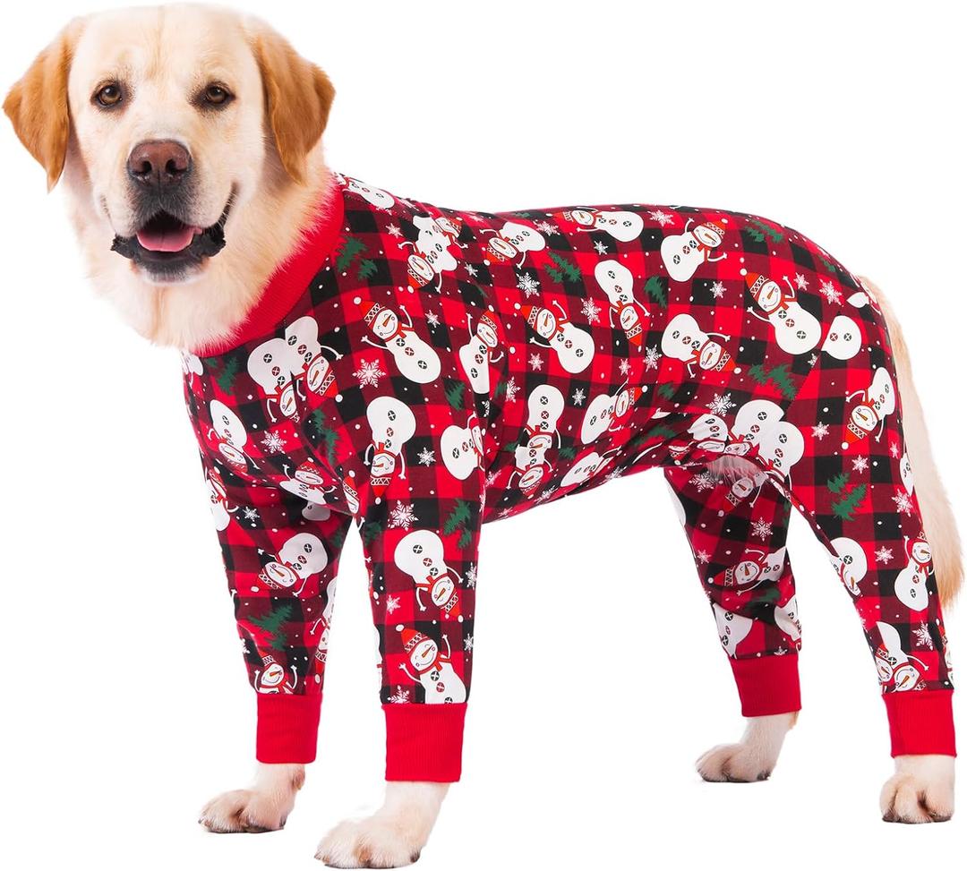 Dog Recovery Suit After Surgery Female Male, Medium Large Dog Neuter Shirt Cone Alternatives Prevent Licking Surgical Onesies (Xmas Snowman, XL)