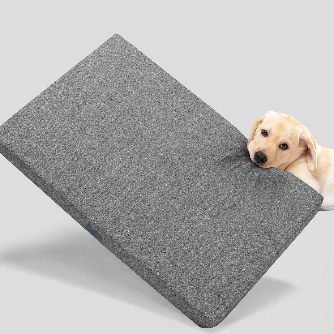 Veehoo Chew Proof Dog Bed for Crate, Indestructible Dog Crate Bed for Aggresive Chewers, Extra Large XXL Tough Chew Resistant Pet Pad with Hidden Zipper, Removable Washable Cover (Gray)