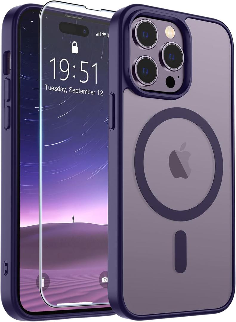 SUPFINE Magnetic for iPhone 14 Pro Max Case (Compatible with MagSafe) (Military Grade Drop Protection) Slim Translucent Matte Shockproof with Anti-Fingerprint Phone Case, Dark Purple