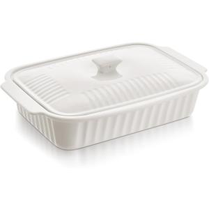 Large Baking Dish with Lid,5.5 Quart Lasagna Pan with Lid, 13.5x9 inch Ceramic Casserole Dish with Lid, Microwave, Dishwasher Safe, White