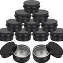 Acrux7 50 Pack 1oz Black Tins with Lids, 30 ml Aluminum Screw Top Tin Containers, Round Lip Balm Tins, Small Metal Storage Travel Tin Cans for Salves, Candles, Cream, Cosmetics, Spices (Black)
