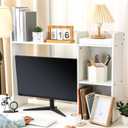 Briwooody Dorm Desk Bookshelf Desk Hutch Organizer with 5 Shelves and 3 Tier Desktop Hutch Storage Organizer for College Dorm Home Office Supply, 32.5 x 23.5 x 8 Inch (White)