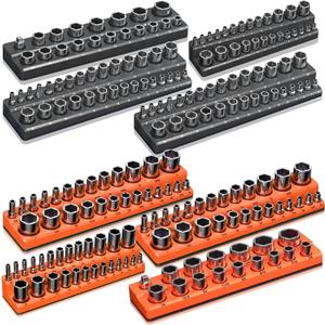 Magnetic Socket Organizer Holder Set 8-Piece Tool Organizers Including 1/4", 3/8" and 1/2" Drive Socket Holder Metric & SAE 207 Pieces Socket Trays (Sockets are not Included)