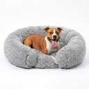 Donut Dog Bed Washable - Comfortable Round Pet Bed for Dogs, Cuddler Anti-Anxiety Bed with Removable Machine Washable Cover (Light Grey, Large)