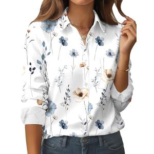 Zeagoo Blouses for Women Business Casual Button Down White Long Sleeve Floral Shirts Outfit Flower Business Casual Tops