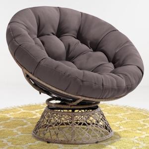 Bme 40" Ergonomic Wicker Papasan Chair with Soft Thick Density Fabric Cushion, High Capacity Steel Frame, 360 Degree Swivel for Living, Bedroom, Reading Room, Lounge (Smoky Quartz - Brown Base)