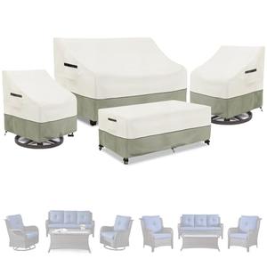 Patio Furniture Covers 4 Piece Set, 600D Heavy Duty Outdoor Furniture Covers Waterproof for Patio 3-Seater Sofa,Swivel Rocker Chair and Coffee Table Furniture Set,White&Grayish Green