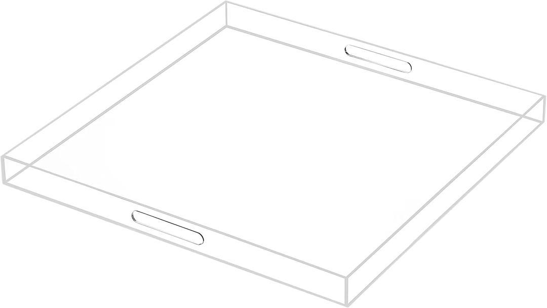 Oversize Extra Large King Size Bed Tray for Eating Big Clear Acrylic Serving Tray with Handles 24x24 Inch -Spill Proof- Decorative Countertop Organizer for Ottoman,Bed, Party, Butler Tray, Crystal Clear 