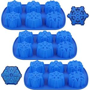 3 Pieces Snowflakes Silicone Molds 6 Cavity Christmas Blue Snowflakes Silicone Cake Molds Chocolate Desserts Molds for Making Soap Candle Candy Muffins Chocolates Cake Decoration
