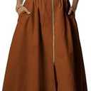 Tomosc Women Sleeveless Midi Dress Summer Casual V Neck Zip Front Smocked Shirt Dress with Pockets XS