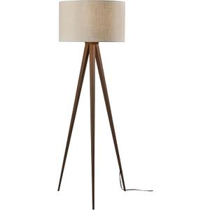 Adesso Floor Lamp with Walnut Rosewood Veneer and Beige Fabric Lampshade – 3-Way Adjustable Brightness, Lamp for Bedroom, Living Room, and House Décor, 60.25” x 21”