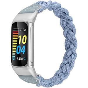 Wearlizer Compatible with Fitbit Charge 6 Bands/Charge 5 Bands for Women, Cute Stretchy Braided Solo Loop Wristband Slim Soft Elastic Replacement Strap Accessories for Charge 5 6 Band, Sky Blue S