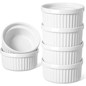 LE TAUCI Ramekins 16 OZ Oven Safe, Ceramic Souffle Dishes for Oven, Custard Cups, Creme Brulee Dishes, Porcelain Large Ramekins, Pudding Ramiken, Dipping Sauces, Set of 6, White