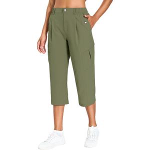 Women's Cargo Capris Lightweight Quick Dry Hiking Pants Water Resistant Summer Travel Pants with 6 Pockets 2026 (Army Green, M)