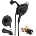 Usperno Tub Shower Faucet Set with with 9-Spray 2-in-1 Dual Shower Head with Handheld Spray Combo,Single Handle Valve Trim Kit,Tub Spout,Matte Black
