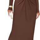 ZESICA Womens 2026 Fall Long Sleeve Mock Neck Bodycon Midi Dress Ruched Knit Elegant Party Cocktail Formal Dresses (Brown, M)