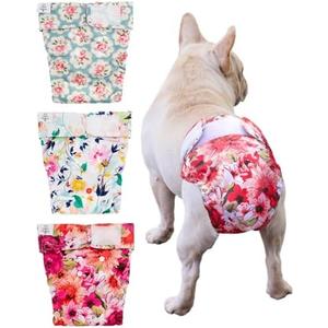 CuteBone Washable Dog Diapers Female No Tail Hole 3 Pack Reusable Doggie Period Training Pants for Docked-Tail Frenchie French Bulldog Boston Terrier Without Tail WWD02XS