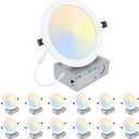 12 Pack 8 Inch LED Recessed Lighting with Junction Box Ultra-Thin, 3000K/4500K/6000K Selectable, 8" Dimmable Canless LED Downlight, 1800LM CRI80 High Brightness 5%-100% Recessed Light