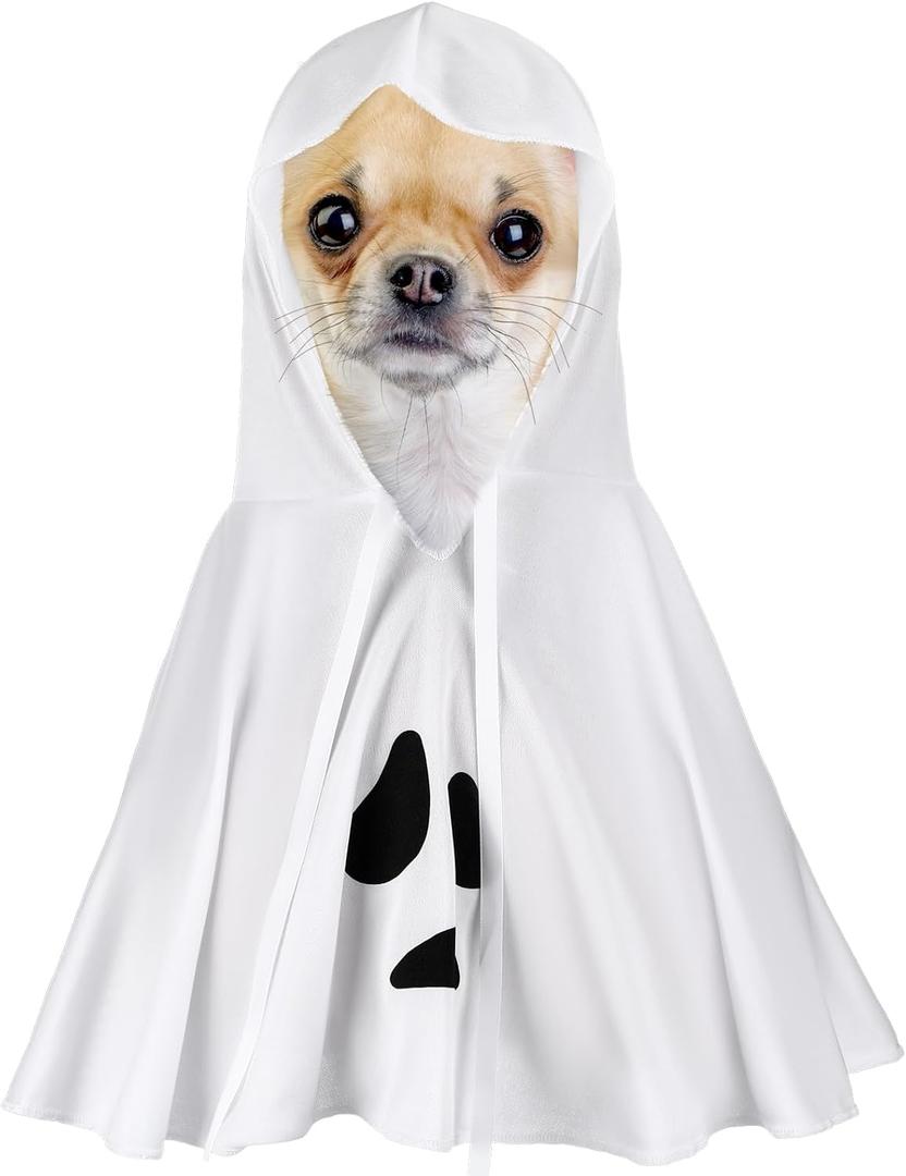 Halloween Dog Ghost Costume White Dalmatian Pet Costume with Hats Ghost Costumes for Dogs Cats Pet Cosplay Cape Halloween Cats Clothes for Party Decorations(Small)