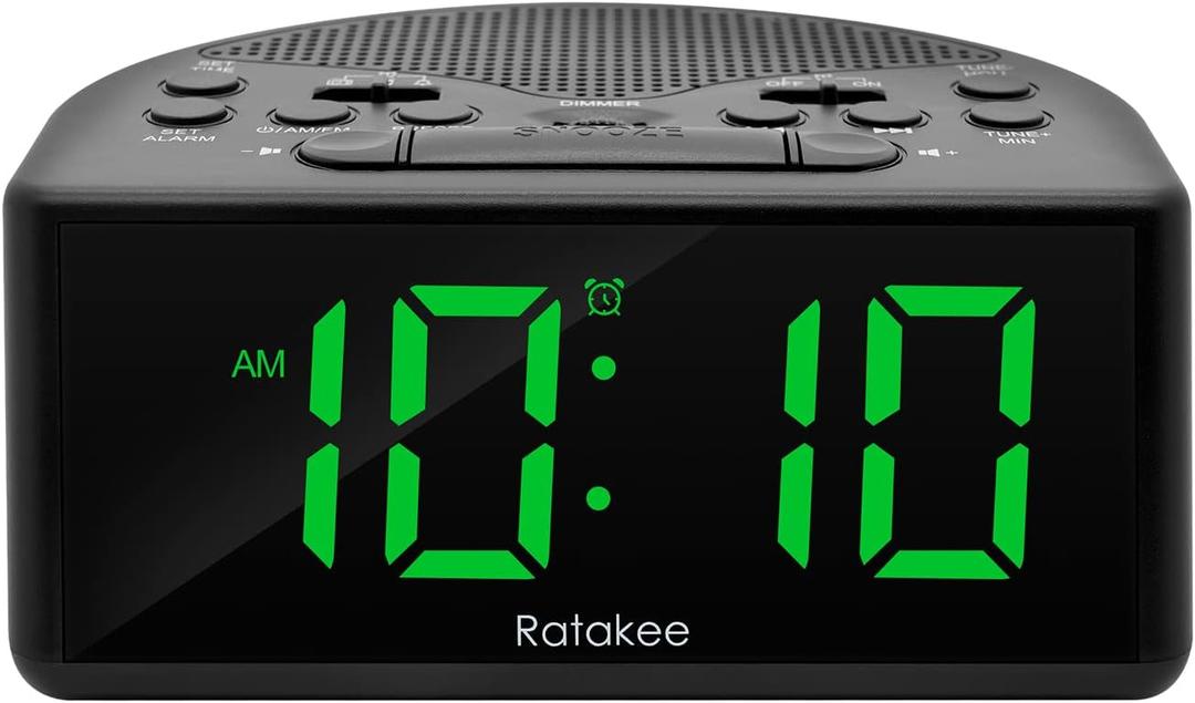 Digital Alarm Clock Radio for Bedroom with AM/FM Radio, Earphone Port, Easy to Read 1.4 LED Digits, Preset, Sleep Timer, Dimmer, Snooze and Battery Backup, Plug-in/Battery Powered