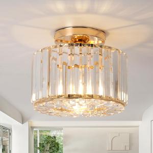 Crystal Ceiling Light, Semi Flush Mount Ceiling Light Gold Crystal Chandelier for Bedroom Kitchen Hallway Entrance Balcony Dining Rooms Living Rooms Bar