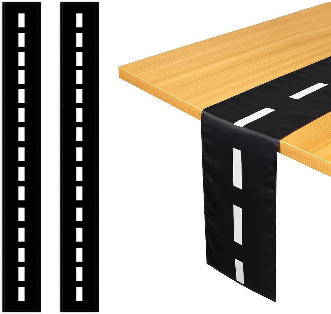 Breling 2 Pack Checkered Table Runner Black and White Tablecloths Racing Flag Polyester Tea Party Table Cloths Car Theme Flag Party Picnic Supplies(12.6 x 108 Inch,Racetrack)