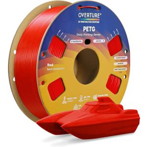 OVERTURE PETG 3D Printer Filament 1.75mm, Neatly Wound Durable PETG 1kg Spool (2.2lbs), Strong Toughness Filament, Dimensional Accuracy +/- 0.02mm, Fit Most FDM Printers (Red)