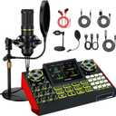 Podcast Equipment Bundle, Audio Interface with Cardioid Designer BM800 Mic for Gamer and Quality All-in-One DJ Mixer, for Live Streaming, Singing, YouTube, Gaming