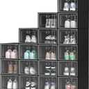 YITAHOME X-Large 18 Pack Shoe Boxes Fit up to US Size 15, Stackable Shoe Storage Organizer for Closet, Clear Plastic Shoe Rack Sneaker Containers Bins with Lids (XL, Black)