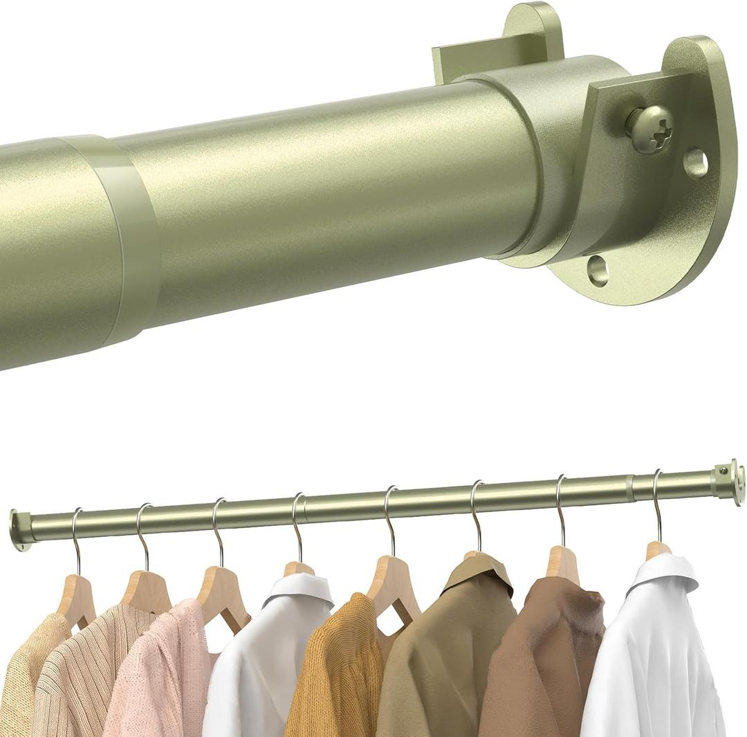 Closet Rods for Hanging Clothes, 17 to 69 Inches Stepless Adjustable Metal Closet Rod, 1.3 Inches Heavy Duty Clothes Hanging Rod for Closet Wardrobes Laundry RV, Gold
