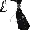 Thereisno Gothic Black Necktie for Rhinestone Pendant Metal Chain Evening Party Pretied Bo Neck Tie