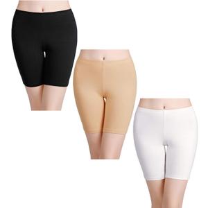 wirarpa Women's Anti Chafing Cotton Underwear Boy Shorts Long Leg Boyshorts Panties 3 Pack (A Black, Beige, White)