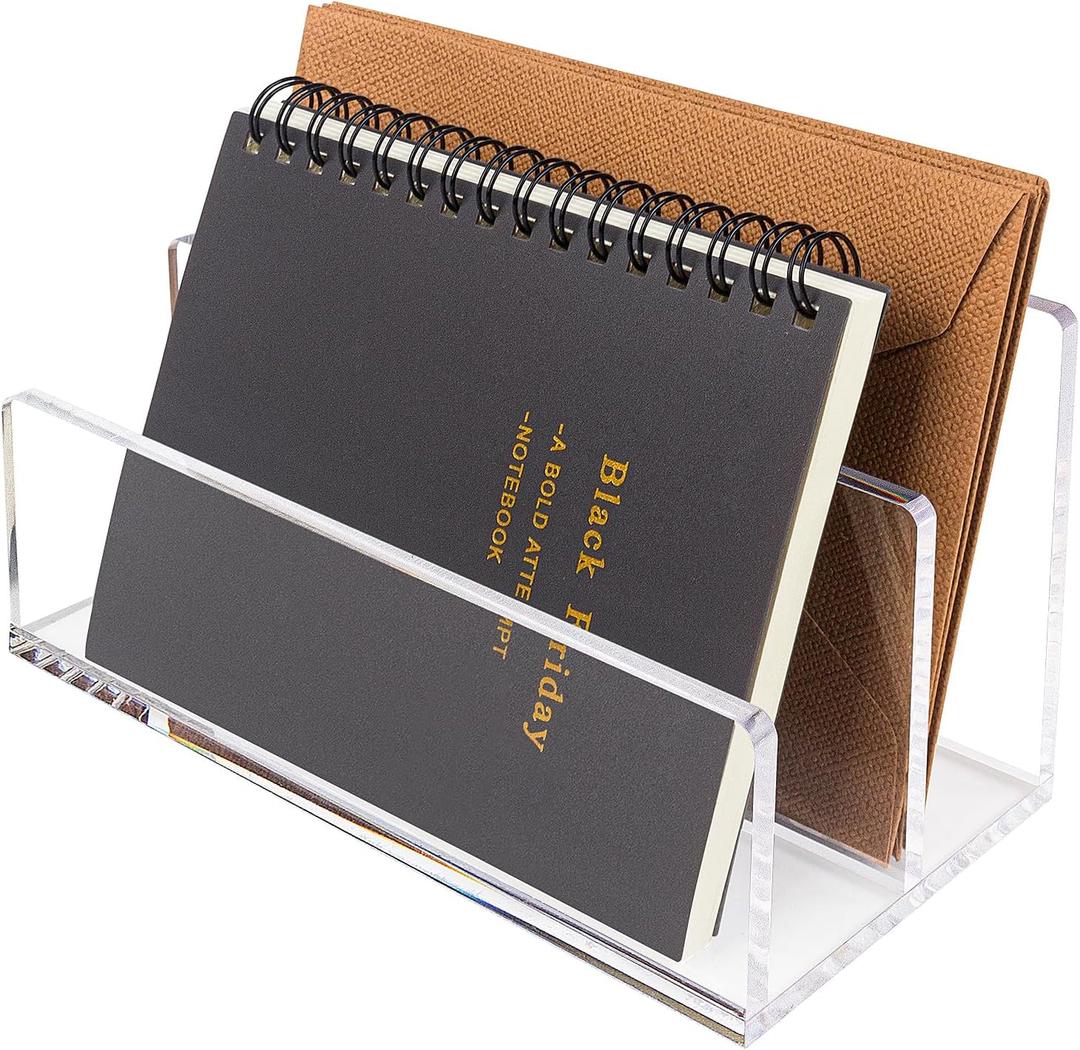 Acrylic Mail Organizer File Sorters for Desk,2-Section Laddered Desktop Vertical Letter Holder,Desk Organizer Workspace Organizer