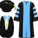 Wesiti Unisex Deluxe Doctoral Graduation Gown with Hood Side Tam Academic Faculty Regalia Robe (Size 51, Sky Blue)