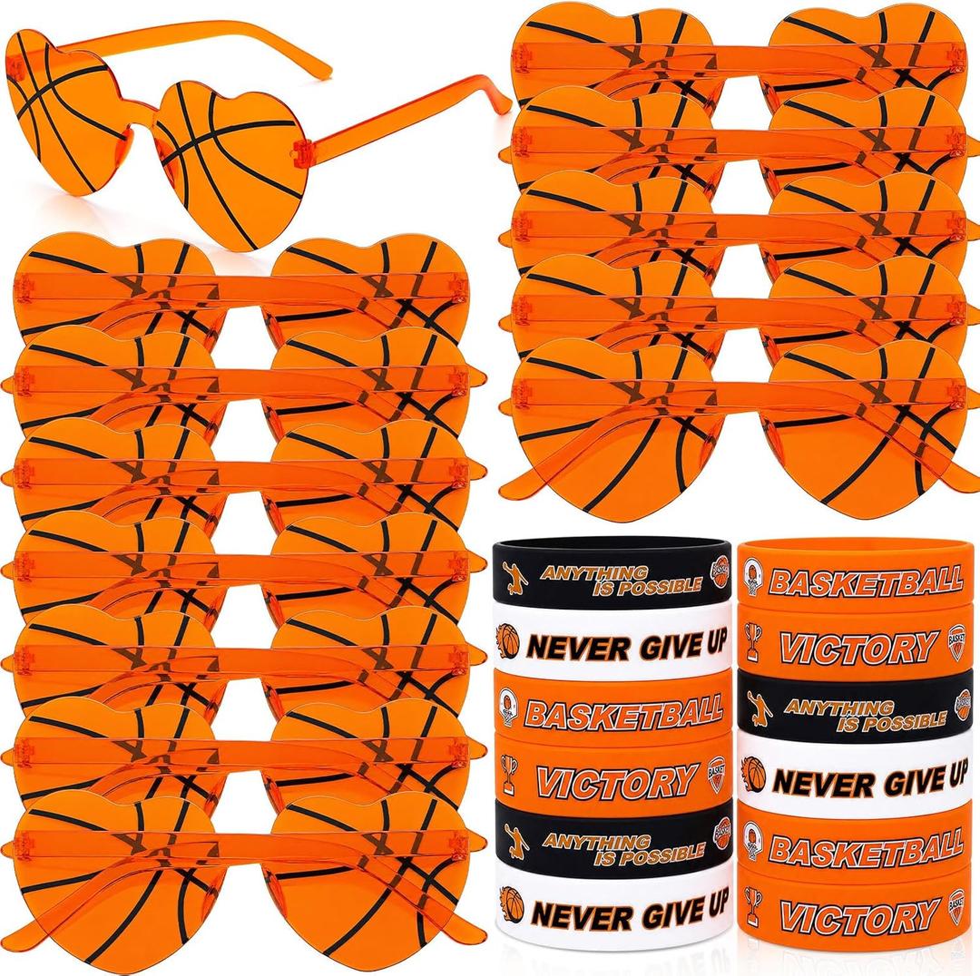 24 Pcs Basketball Party Favors Bulk, Basketball Glasses and Silicone Bracelet Sports Team Gift for Sport Party Awards Goodie Bag Fillers