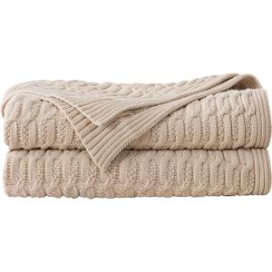 WDCOZY Cable Knit Throw Blanket – Super Soft, Warm & Lightweight Knitted Jacquard Throw Blanket for Couch, Sofa, Bed, Chair, Cozy Texture Farmhouse Decorative Home Blanket, Beige 60x80 inches