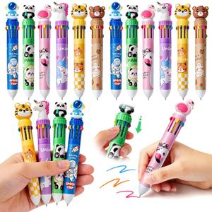 24 Pcs Party Favor 10-In-1 Multicolor Animal Retractable Ballpoint Pens Bulk with Cards Party Favors School Office Gifts Exchange Classroom Prizes Goodie Bag for Kids Students Teachers Adults